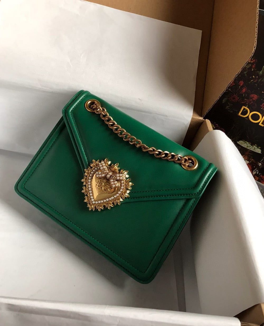 Dolce & Gabbana Medium Devotion Bag Green For Women 8.1in/20.5cm