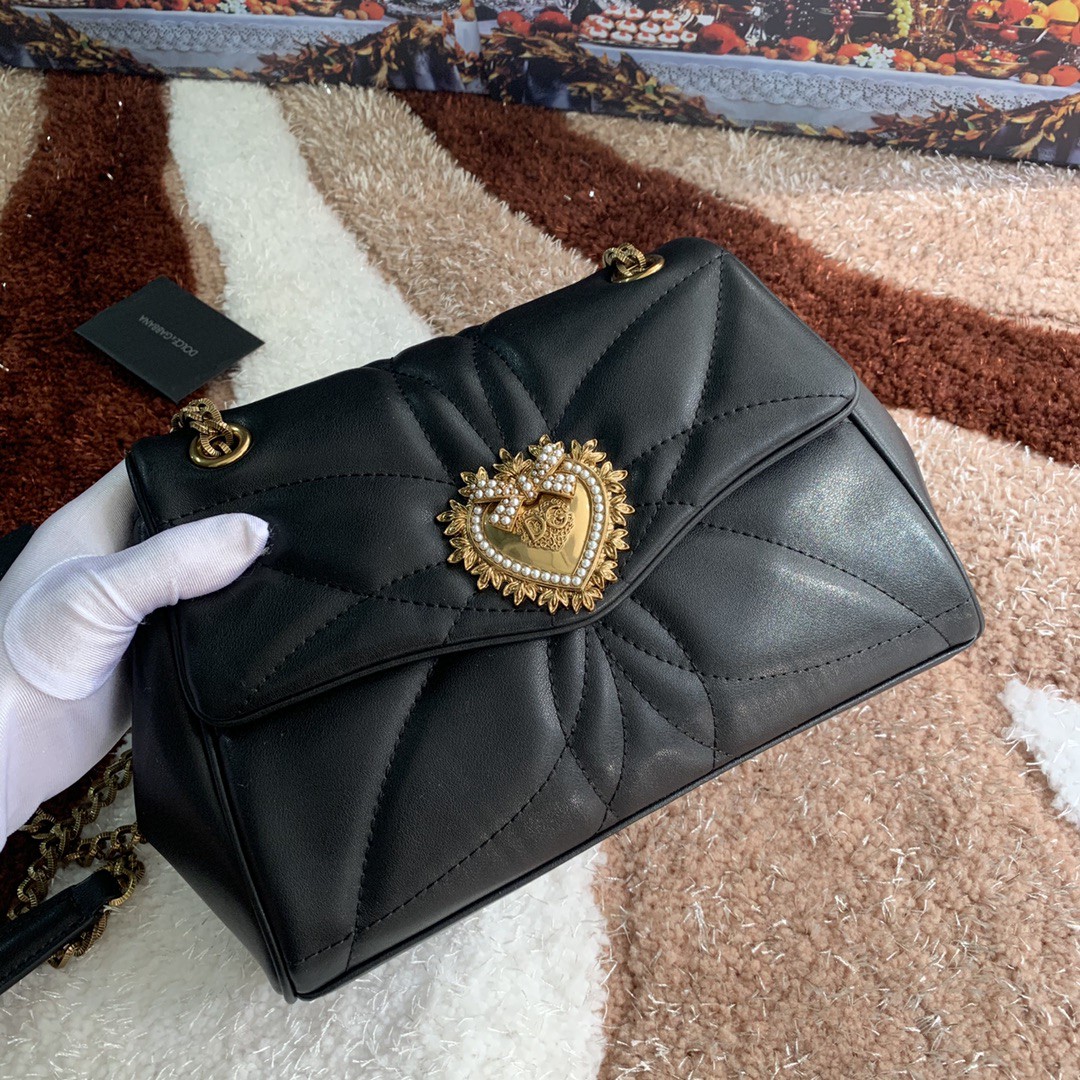 Dolce & Gabbana Medium Devotion Shoulder Bag In Quilted Nappa Black For Women 10.2in/26cm DG - Image 2