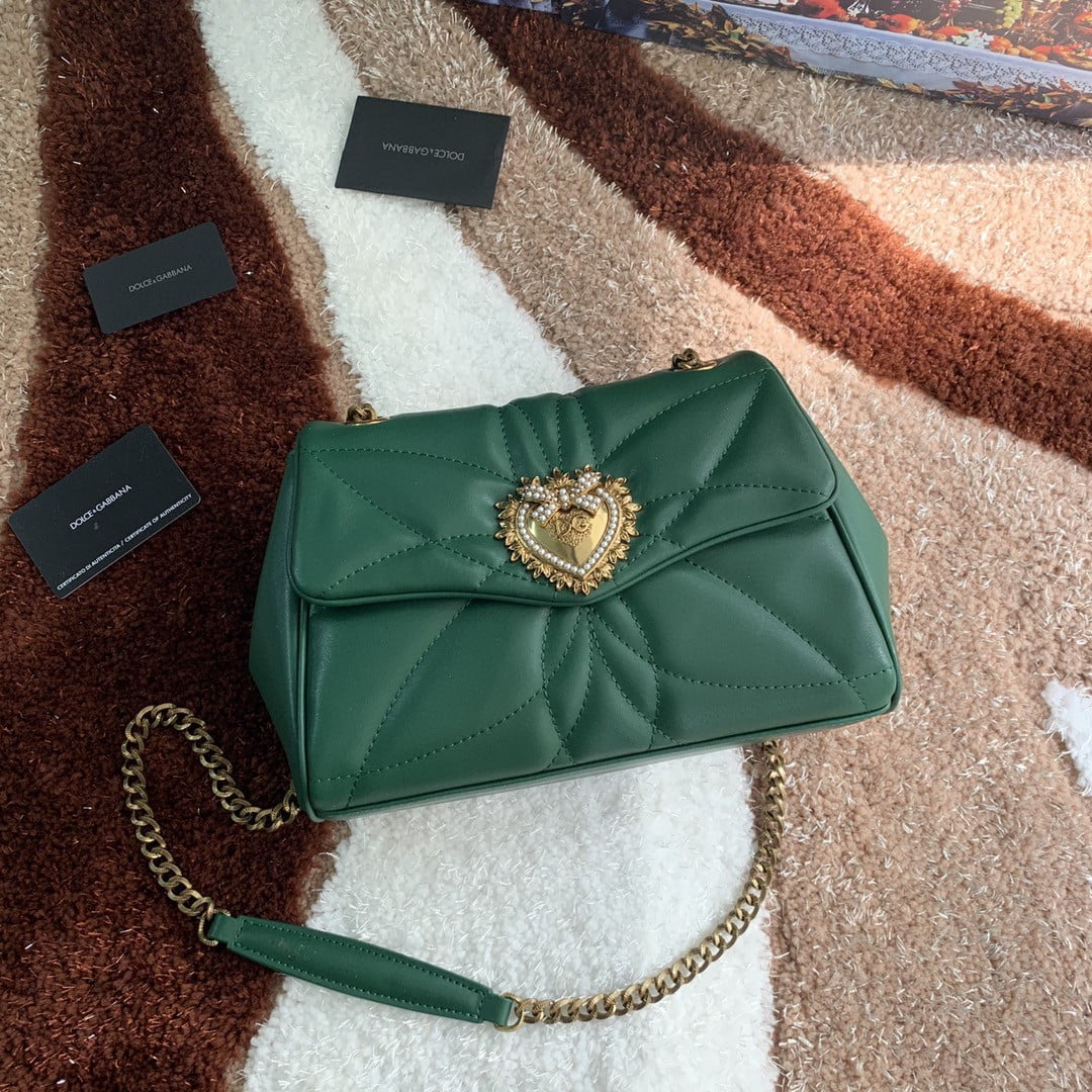 Dolce & Gabbana Medium Devotion Shoulder Bag In Quilted Nappa Green For Women 10.2in/26cm DG
