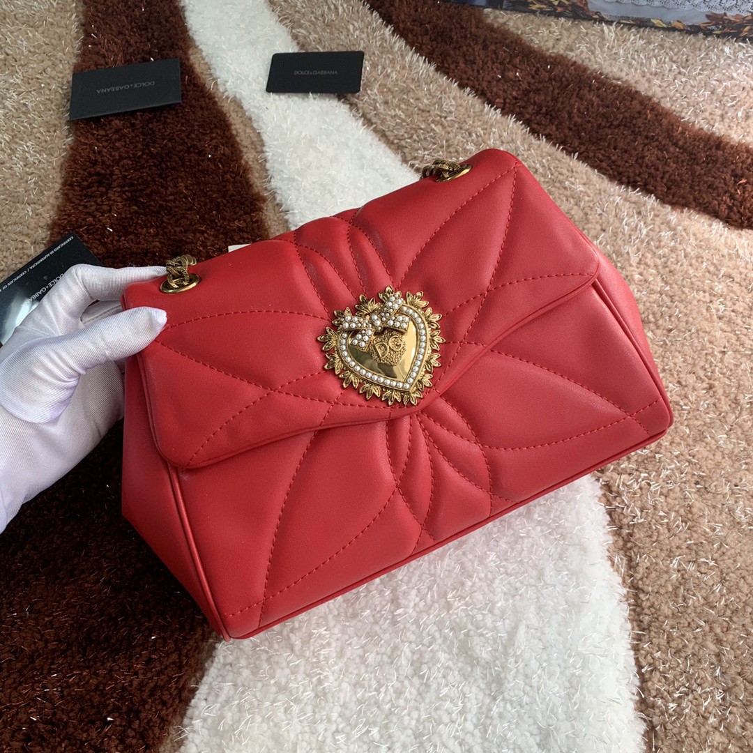 Dolce & Gabbana Medium Devotion Shoulder Bag In Quilted Nappa Red For Women 10.2in/26cm DG - Image 7