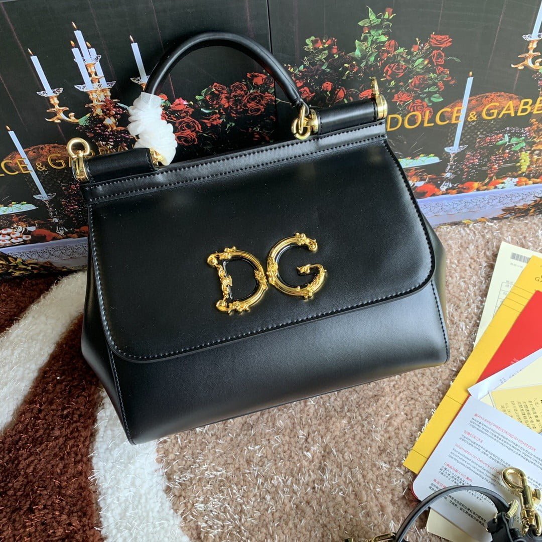 Dolce & Gabbana Medium DG Handbag In Dauphine Black For Women 10.2in/26cm DG