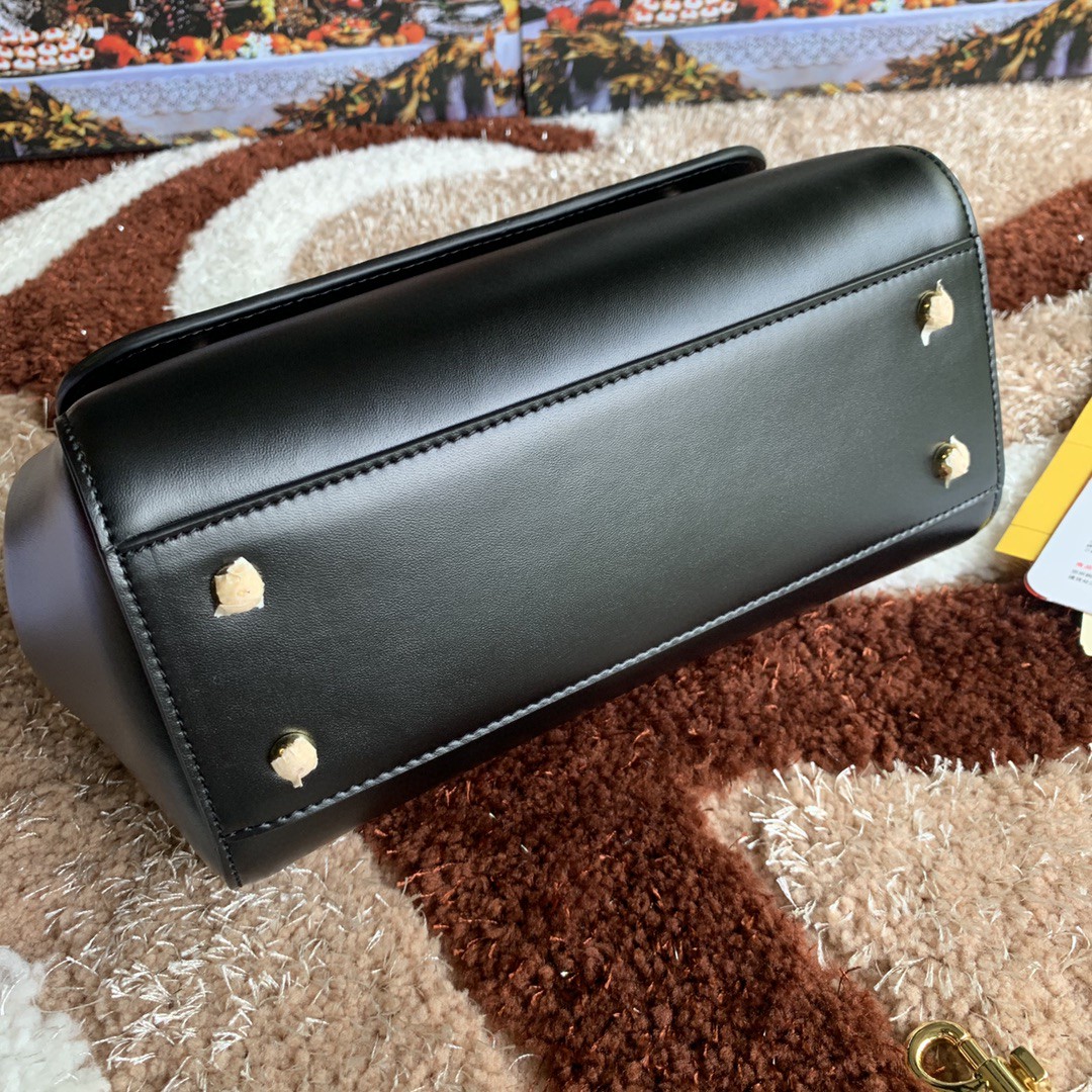 Dolce & Gabbana Medium DG Handbag In Dauphine Black For Women 10.2in/26cm DG - Image 6