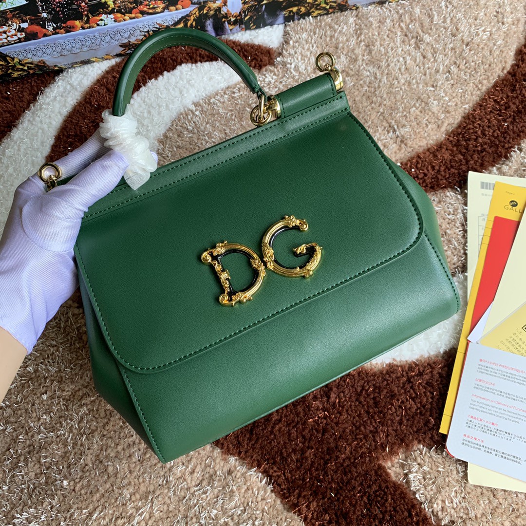 Dolce & Gabbana Medium DG Handbag In Dauphine Green For Women 10.2in/26cm DG - Image 8
