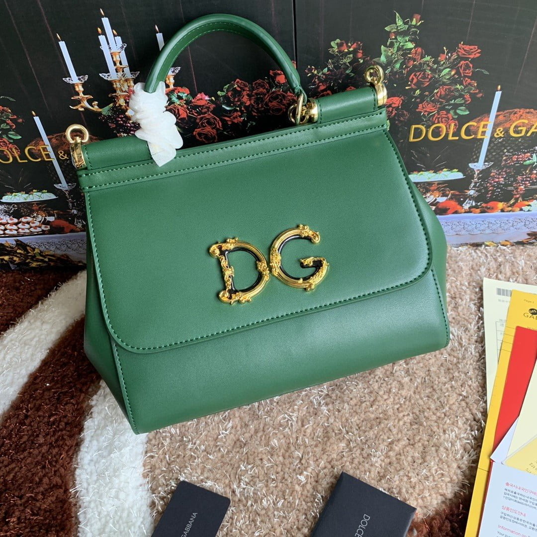 Dolce & Gabbana Medium DG Handbag In Dauphine Green For Women 10.2in/26cm DG