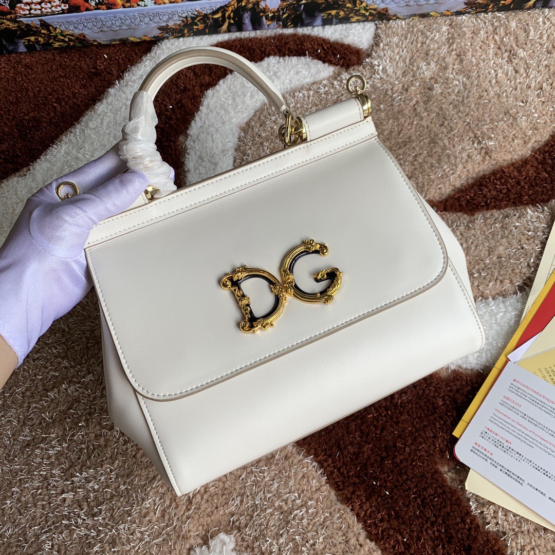 Dolce & Gabbana Medium DG Handbag In Dauphine White For Women 10.2in/26cm DG - Image 9