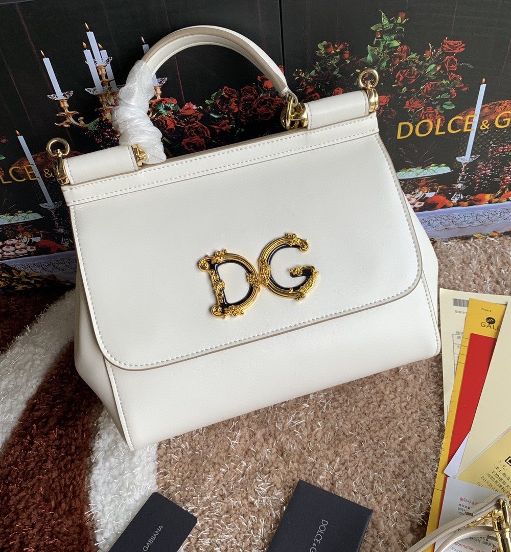 Dolce & Gabbana Medium DG Handbag In Dauphine White For Women 10.2in/26cm DG