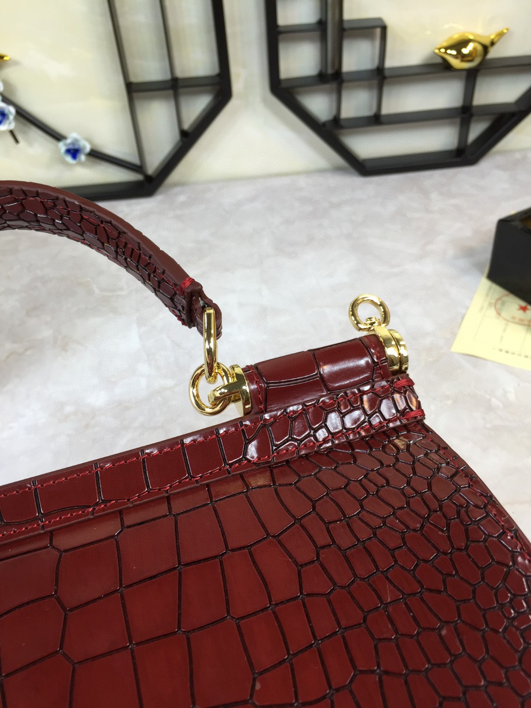 Dolce & Gabbana Medium Sicily Bag In Foiled Crocodile-Print Burgundy For Women 10.2in/26cm DG - Image 3