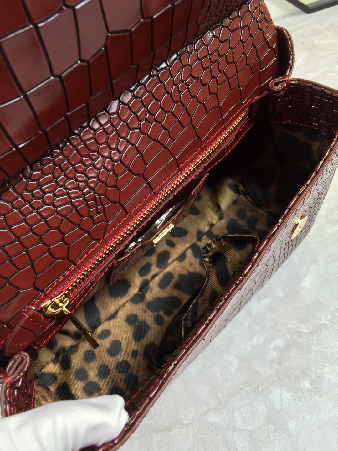 Dolce & Gabbana Medium Sicily Bag In Foiled Crocodile-Print Burgundy For Women 10.2in/26cm DG - Image 6