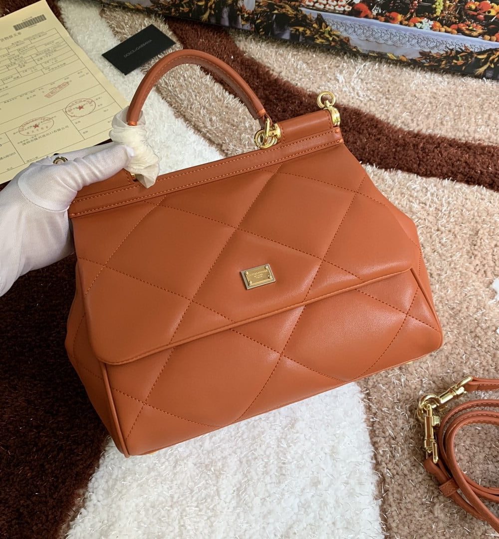 Dolce & Gabbana Medium Sicily Bag In Quilted Brown For Women 10.2in/26cm DG BB6002AW5918N131