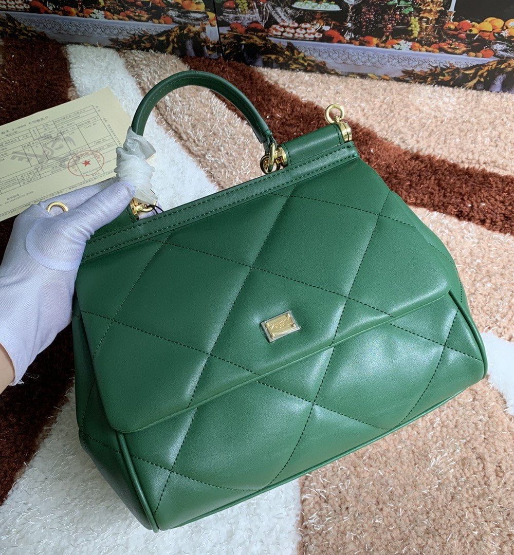 Dolce & Gabbana Medium Sicily Bag In Quilted Green For Women 10.2in/26cm DG