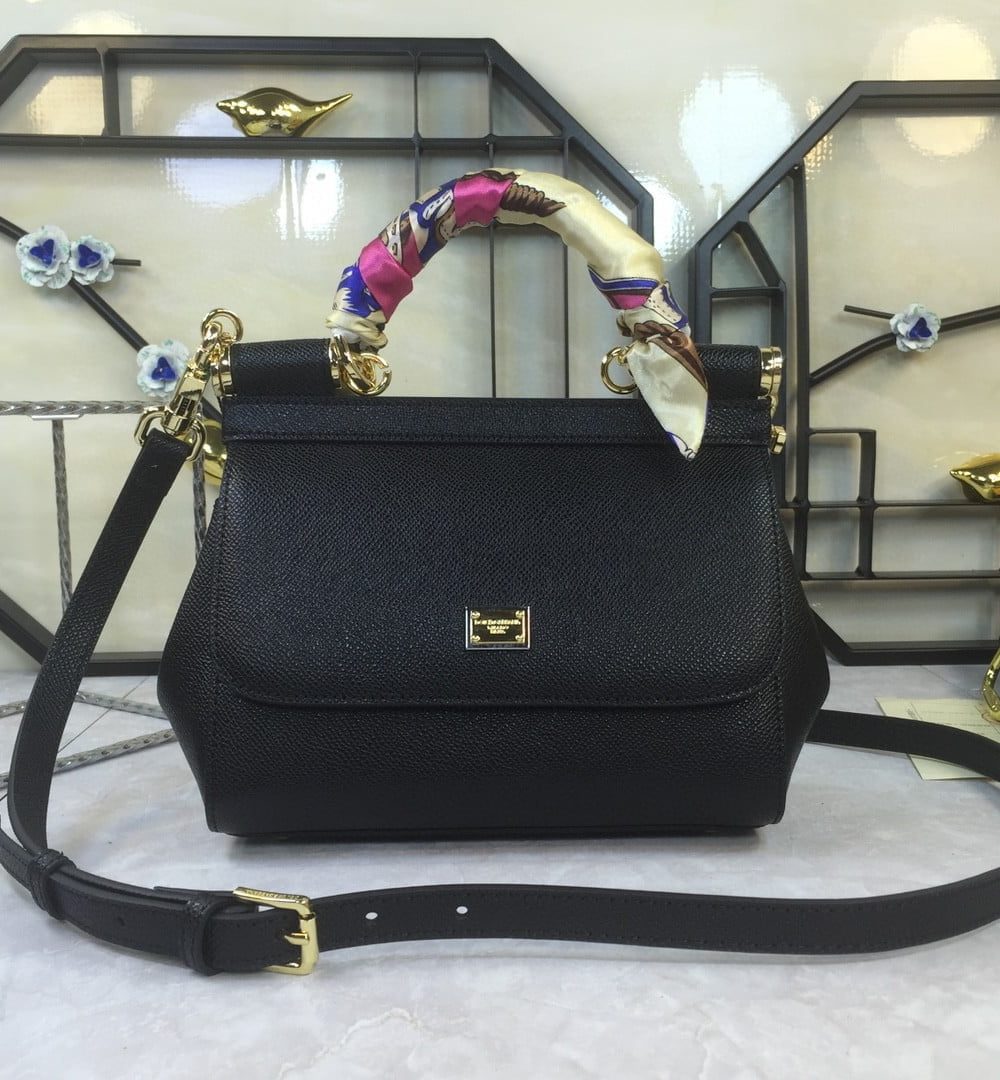 Dolce & Gabbana Medium Sicily Handbag In Dauphine Black For Women 10.2in/26cm DG  BB4347A100180999