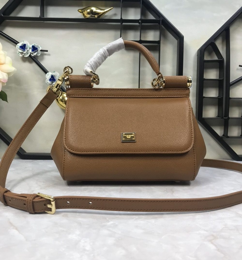 Dolce & Gabbana Medium Sicily Handbag In Dauphine Brown For Women 10.2in/26cm DG BB4347A10018M417