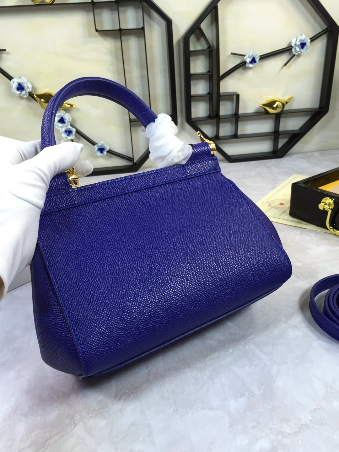 Dolce & Gabbana Medium Sicily Handbag In Dauphine Dark Blue For Women 10.2in/26cm DG - Image 5