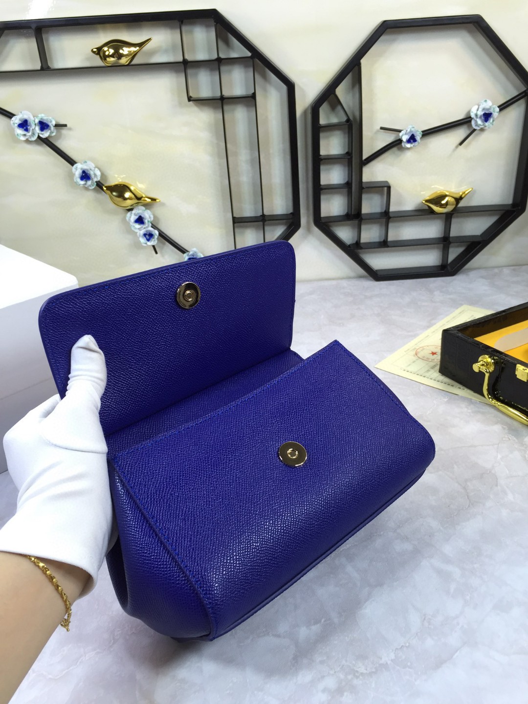 Dolce & Gabbana Medium Sicily Handbag In Dauphine Dark Blue For Women 10.2in/26cm DG - Image 7