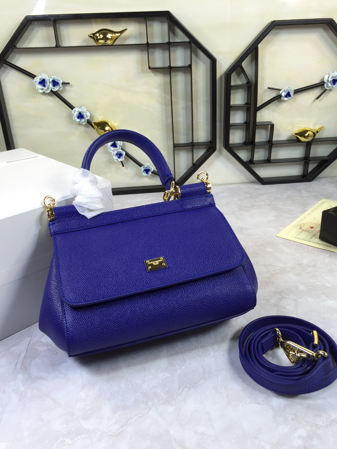 Dolce & Gabbana Medium Sicily Handbag In Dauphine Dark Blue For Women 10.2in/26cm DG - Image 3