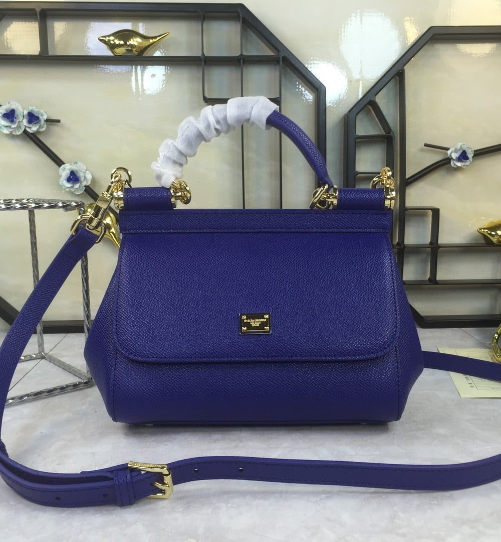 Dolce & Gabbana Medium Sicily Handbag In Dauphine Dark Blue For Women 10.2in/26cm DG