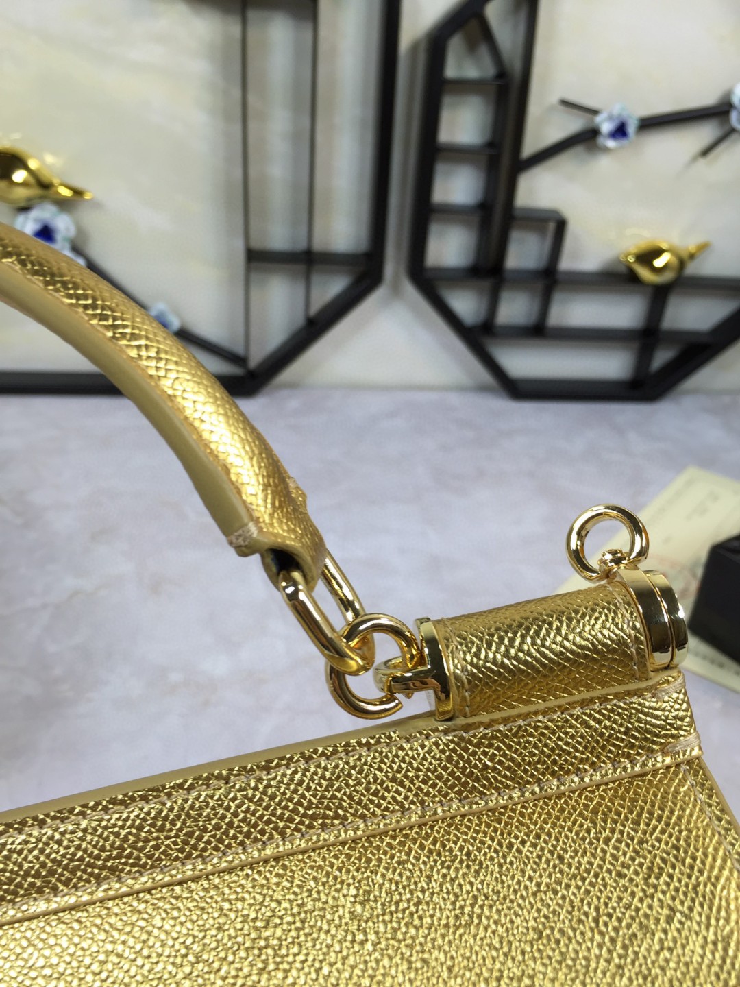 Dolce & Gabbana Medium Sicily Handbag In Dauphine Gold For Women 10.2in/26cm DG - Image 5