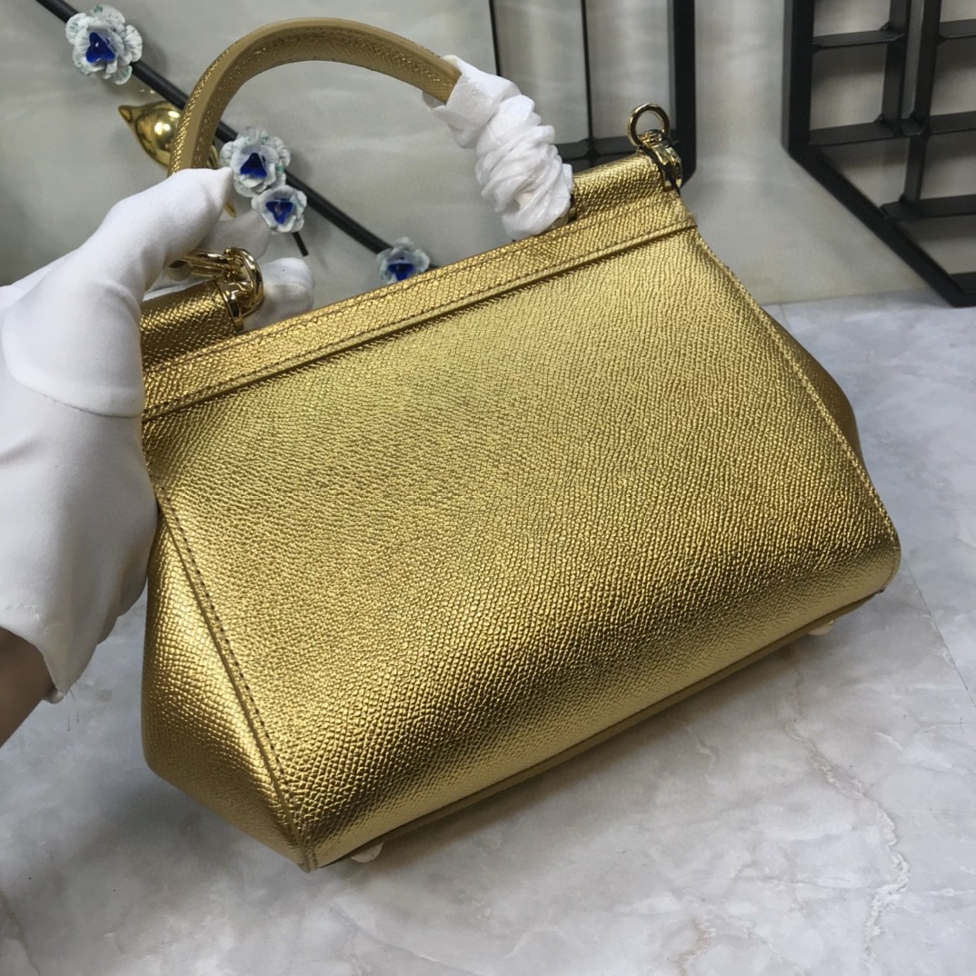 Dolce & Gabbana Medium Sicily Handbag In Dauphine Gold For Women 10.2in/26cm DG - Image 4
