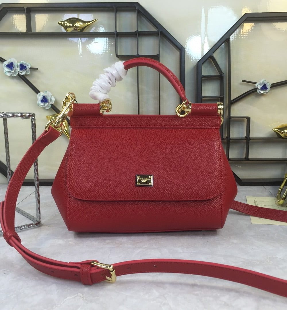 Dolce & Gabbana Medium Sicily Handbag In Dauphine Red For Women 10.2in/26cm DG BB4347A100180303