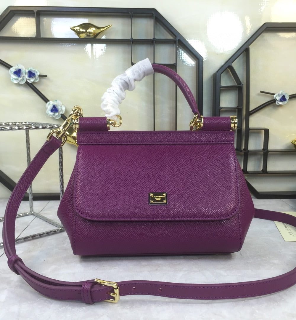 Dolce & Gabbana Medium Sicily Handbag In Dauphine Violet For Women 10.2in/26cm DG