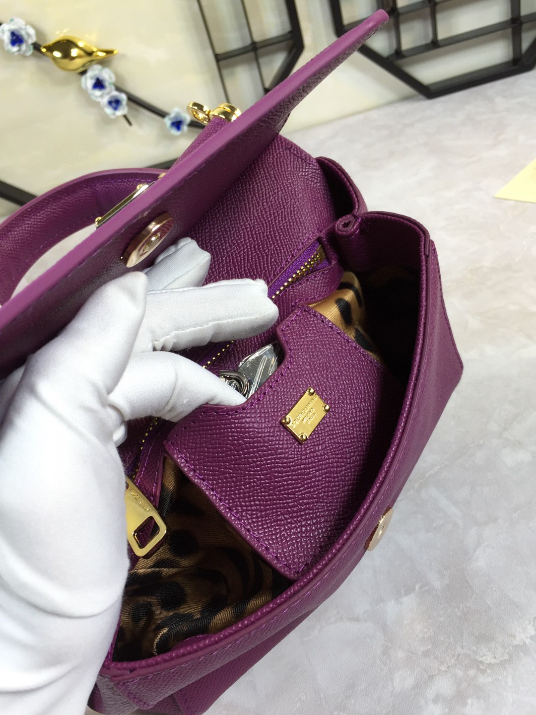 Dolce & Gabbana Medium Sicily Handbag In Dauphine Violet For Women 10.2in/26cm DG - Image 8