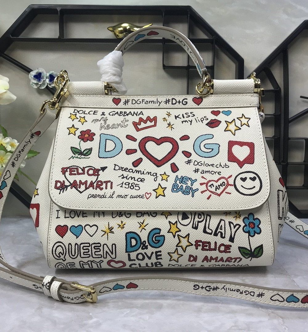 Dolce & Gabbana Medium Sicily Handbag Unique Print Motifs Muticolour For Women 10.2in/26cm DG