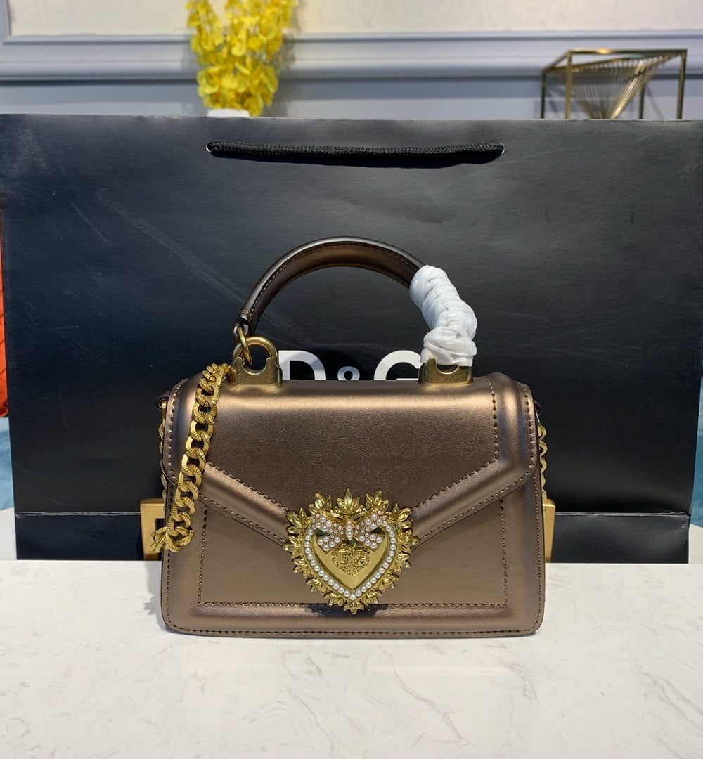 Dolce & Gabbana Small Devotion Bag In Mordore Nappa Antique Brass For Women 7.5in/19cm DG