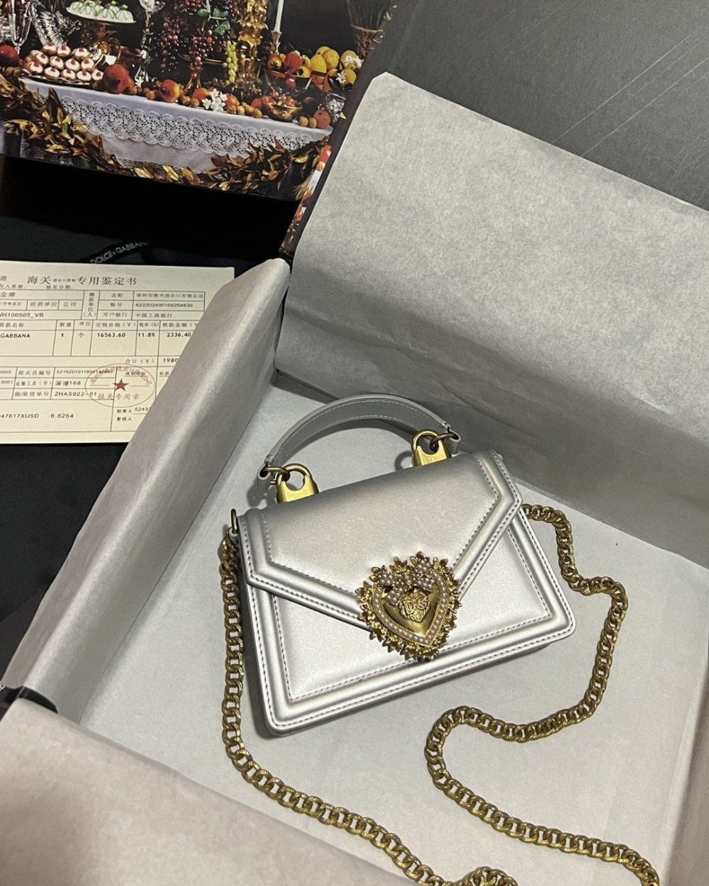 Dolce & Gabbana Small Devotion Bag In Plain Silver For Women 7.5in/19cm DG