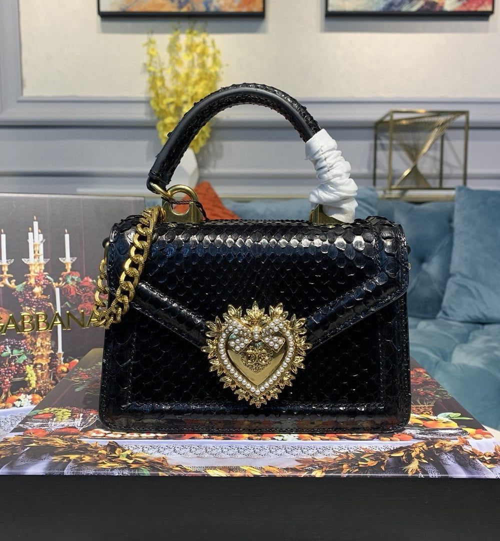 Dolce & Gabbana Small Devotion Bag In Printed Solid Pattern Black For Women 7.5in/19cm DG