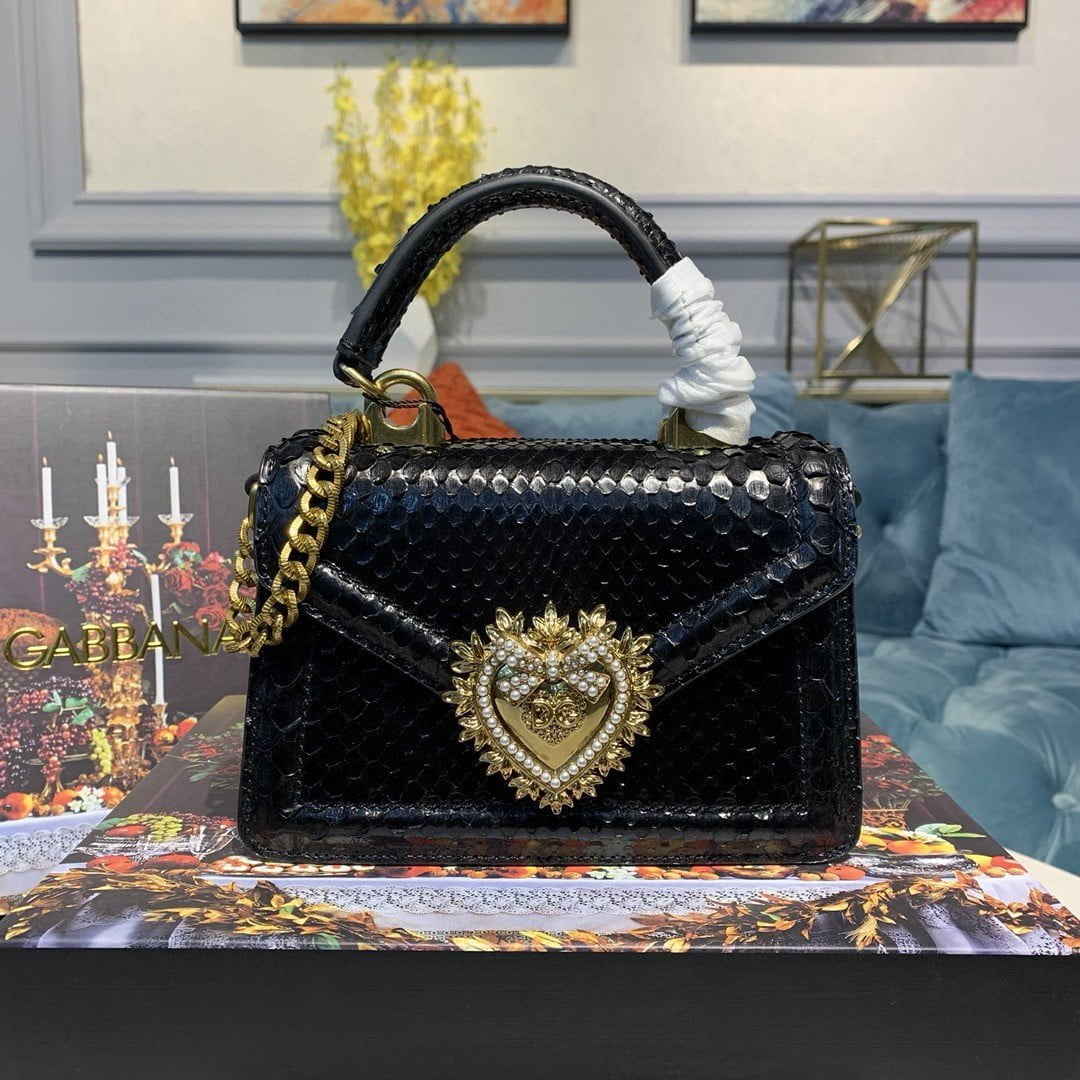 Dolce & Gabbana Small Devotion Bag In Printed Solid Pattern Black For Women 7.5in/19cm DG