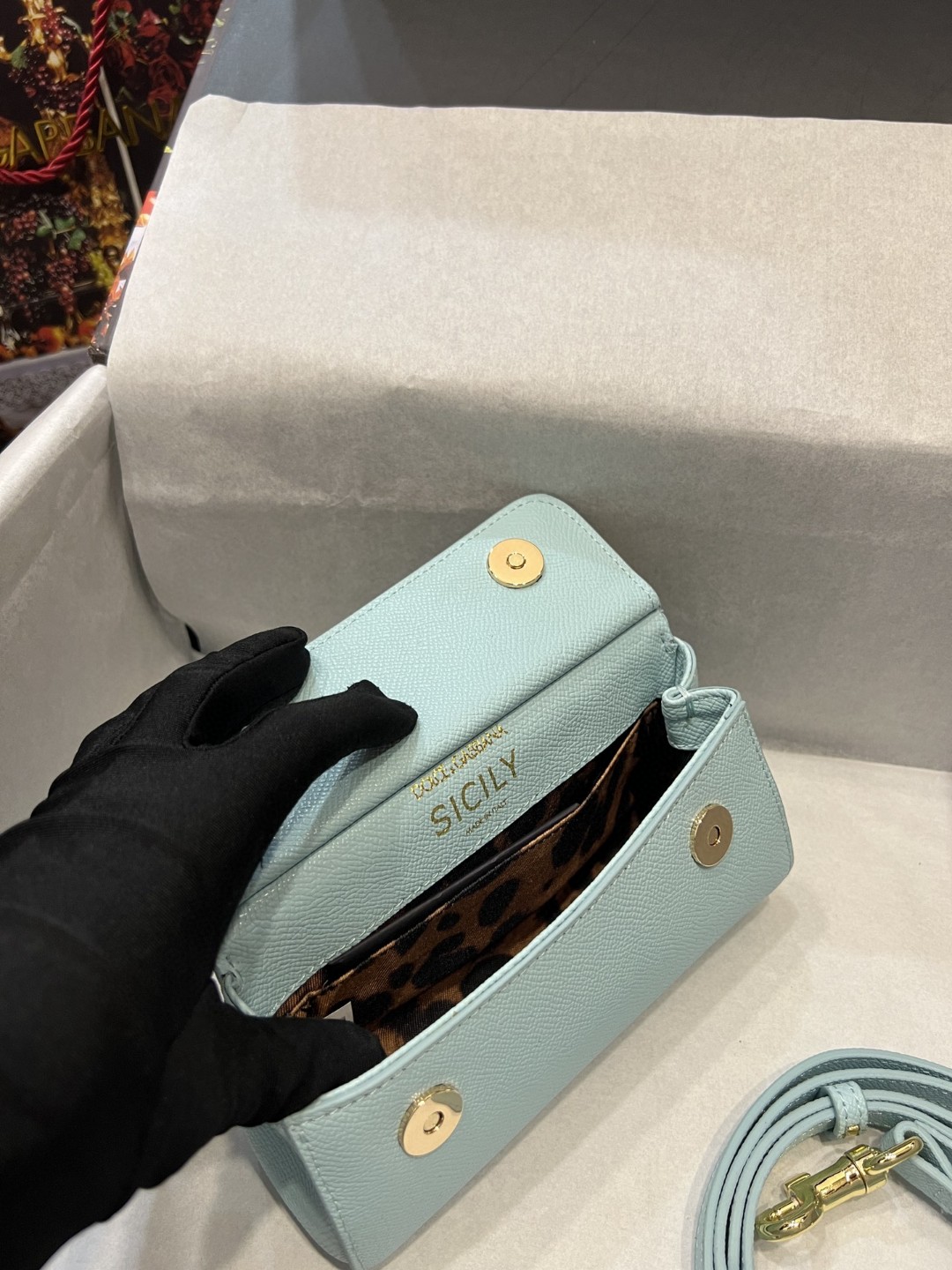 Dolce & Gabbana Small Sicily Bag In Dauphine Azure For Women 7.5in/19cm DG - Image 7