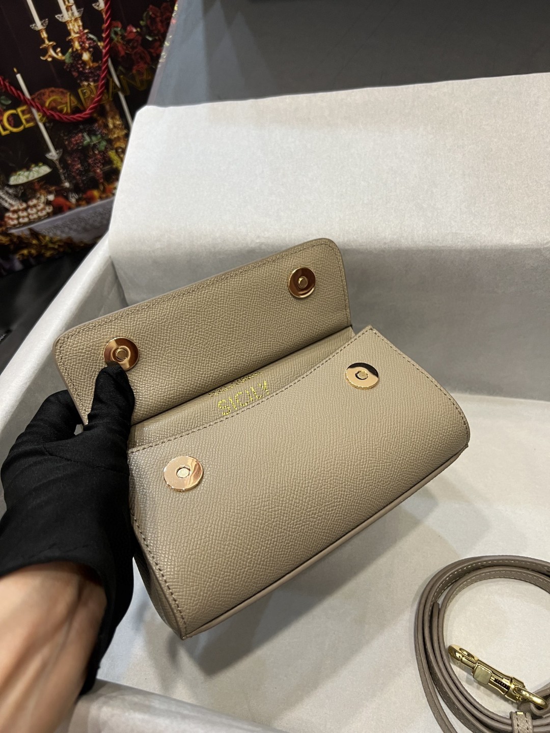 Dolce & Gabbana Small Sicily Bag In Dauphine Beige For Women 7.5in/19cm DG - Image 6