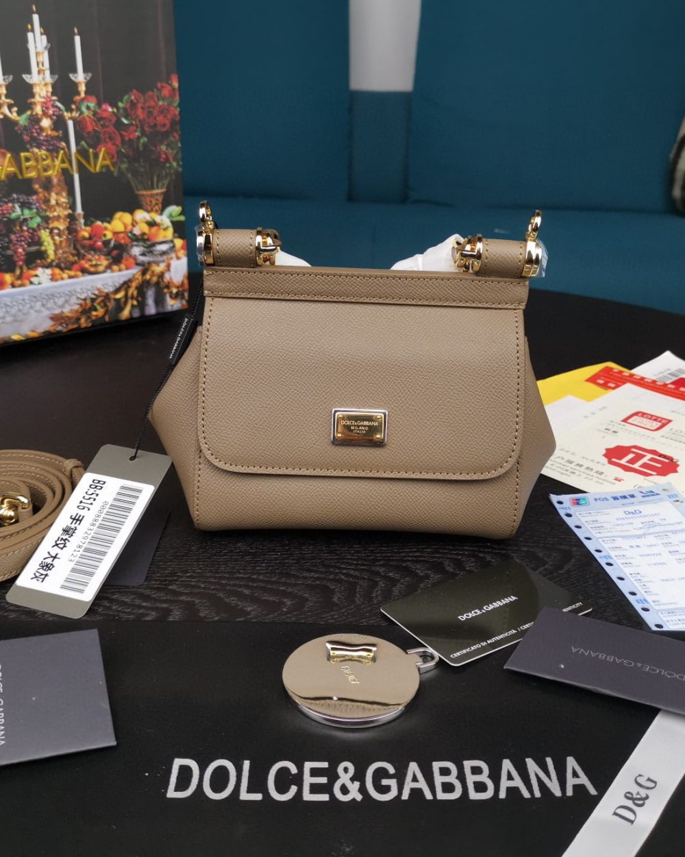 Dolce & Gabbana Small Sicily Bag In Dauphine Beige For Women 7.5in/19cm DG