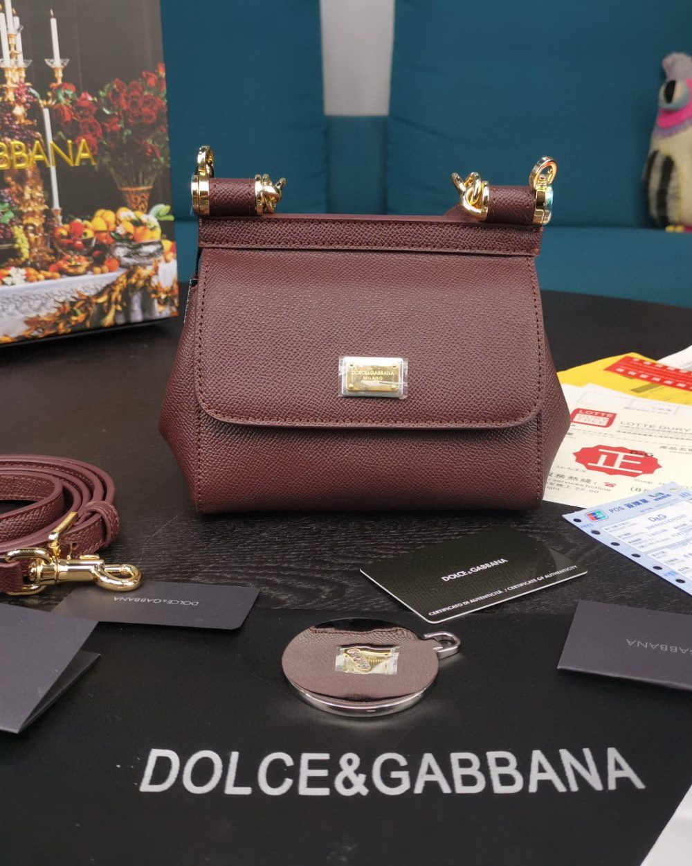 Dolce & Gabbana Small Sicily Bag In Dauphine Burgundy For Women 7.5in/19cm DG