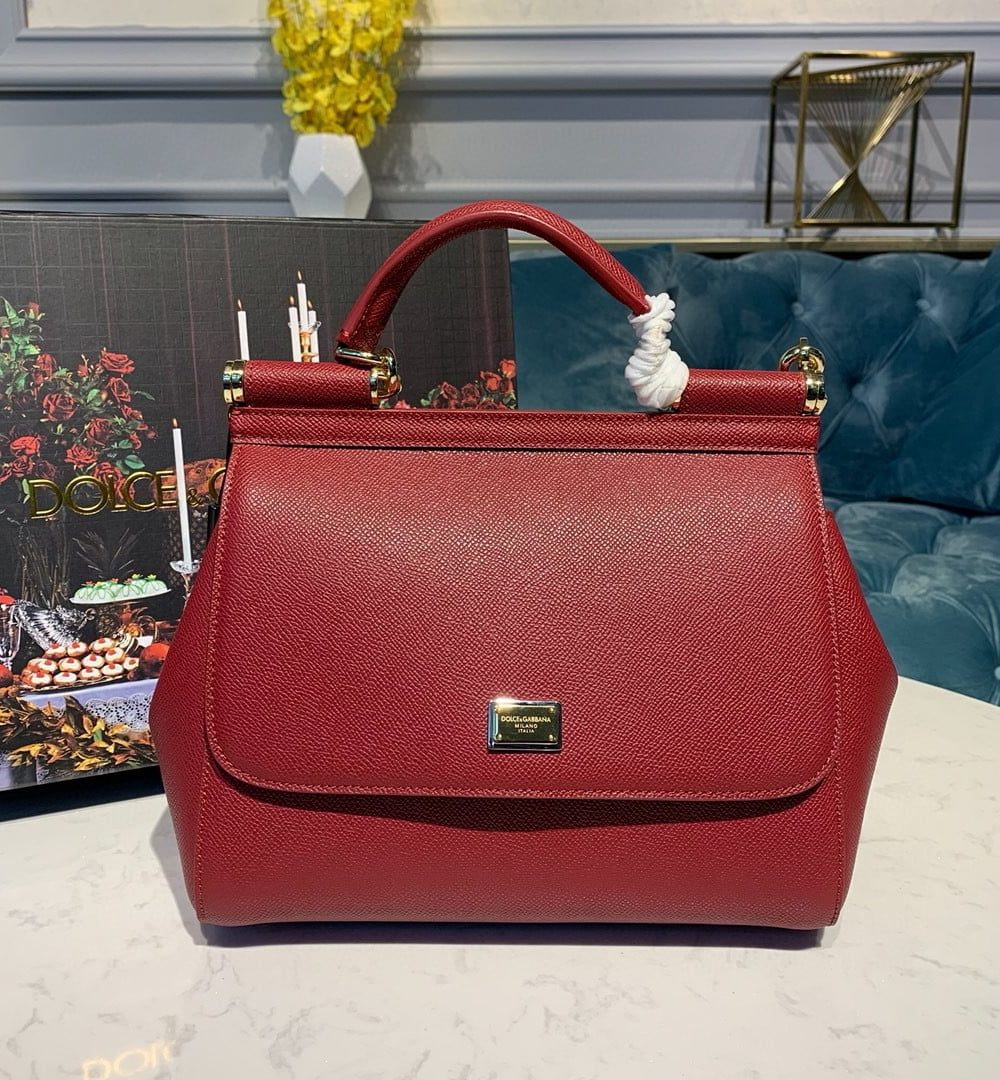 Dolce & Gabbana Small Sicily Bag In Dauphine Red For Women 7.5in/19cm DG