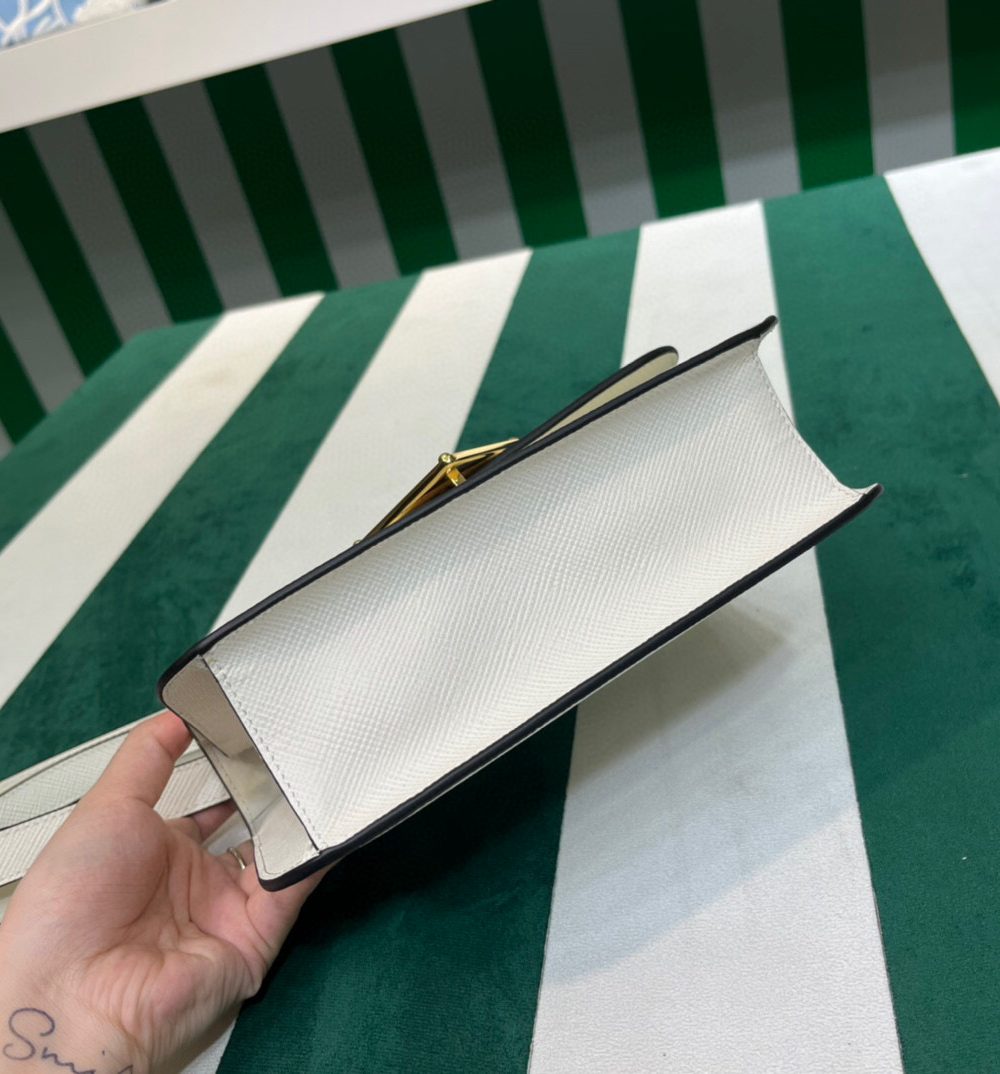 Emblème Saffiano Shoulder Bag In Beige/ White For Women 8.6 in/22cm 1BD320_2A4A_F0036_V_UTO