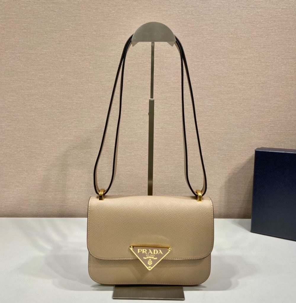 Emblème Saffiano Shoulder Bag In Beige/ White For Women 8.6 in/22cm 1BD320_2A4A_F0036_V_UTO