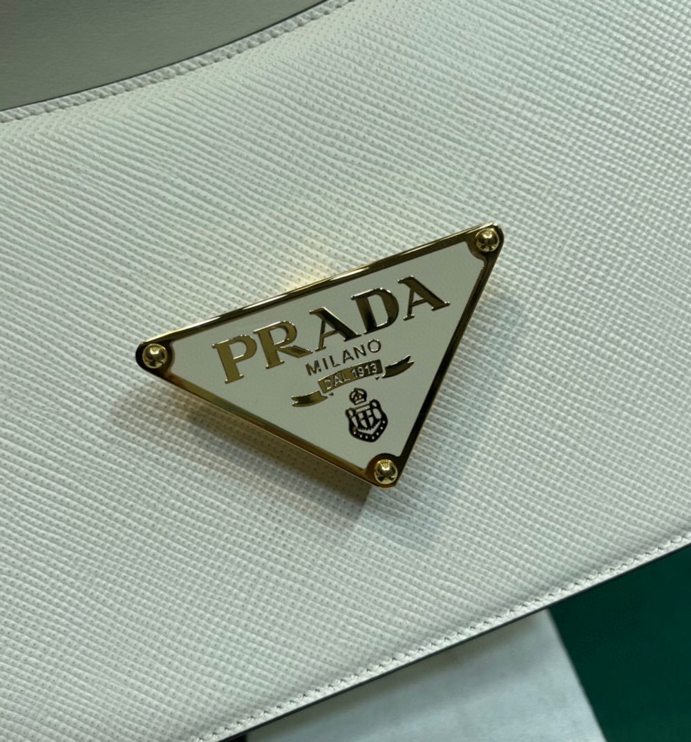 Emblème Saffiano Shoulder Bag In Beige/ White For Women 8.6 in/22cm 1BD320_2A4A_F0036_V_UTO