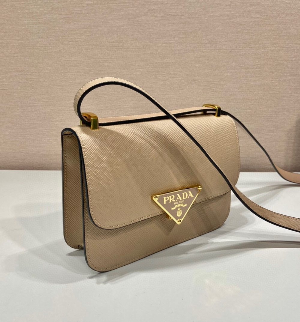 Emblème Saffiano Shoulder Bag In Beige/ White For Women 8.6 in/22cm 1BD320_2A4A_F0036_V_UTO