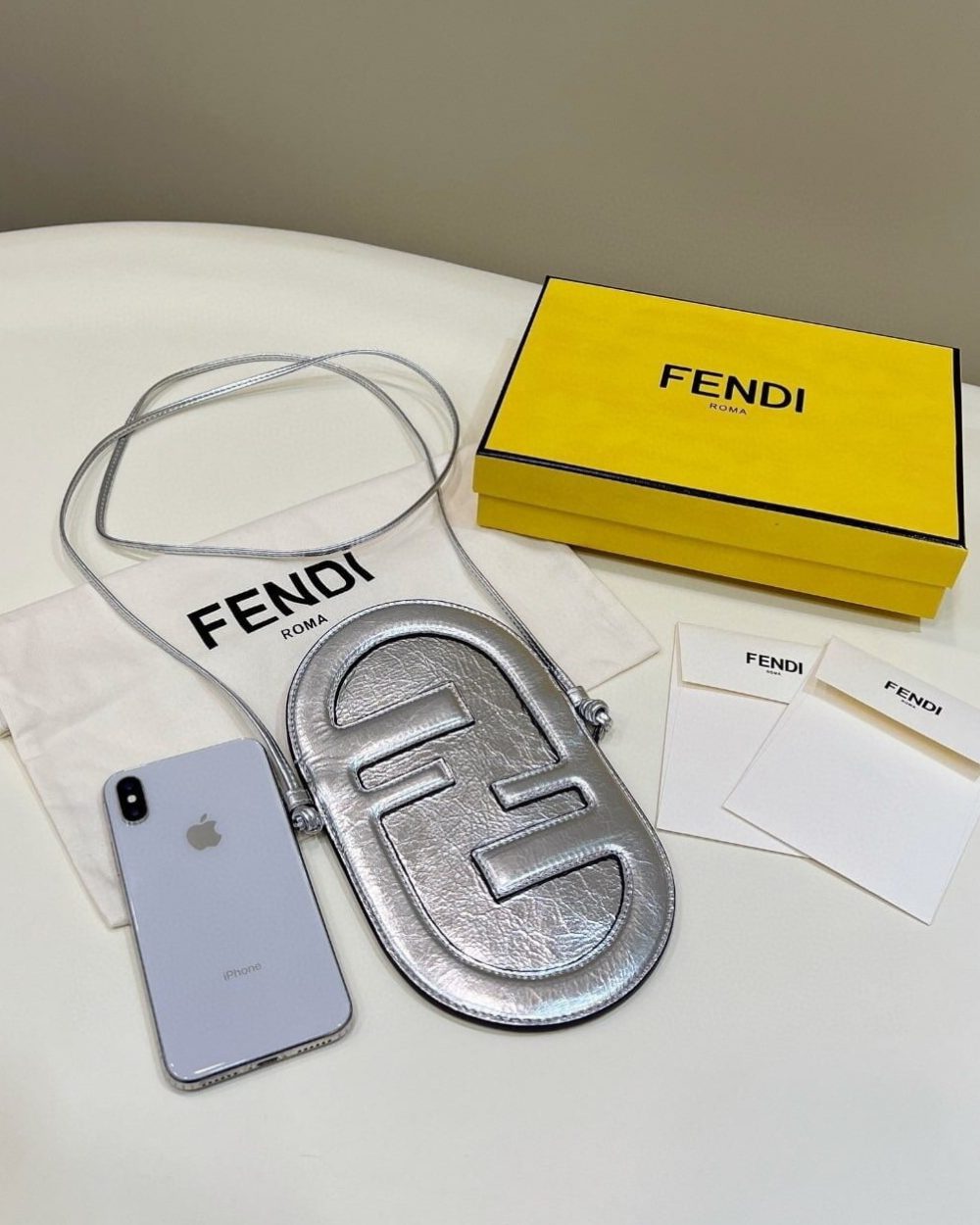 1:1 Replica Fendi 12 Pro Phone Holder Silver Bag For Woman 21.5cm/8.5in 7AS055AISPF0MK5
