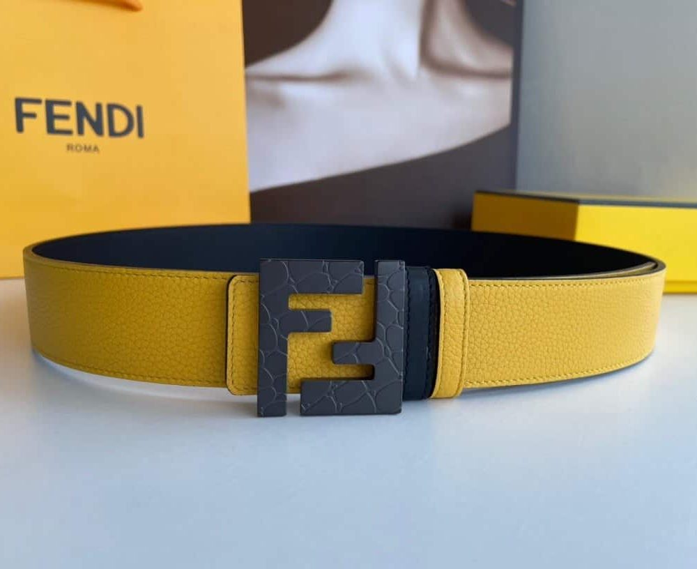1:1 Replica Fendi Belt With Double F Buckle Yellow For Women, Women Belt