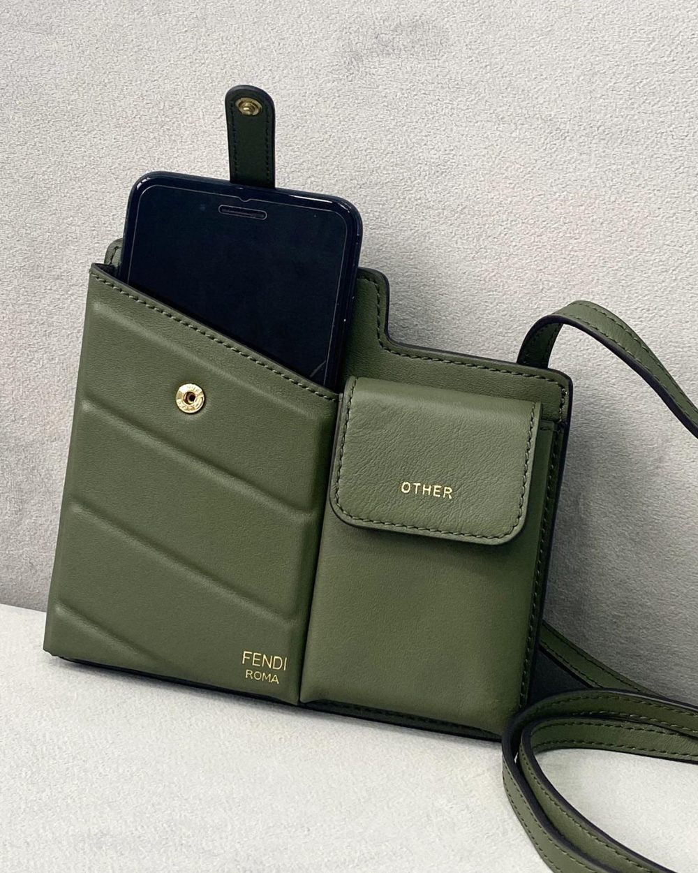 1:1 Replica Fendi Bustine 2 Pockets Mini Olive Bag For Woman 16cm/6in