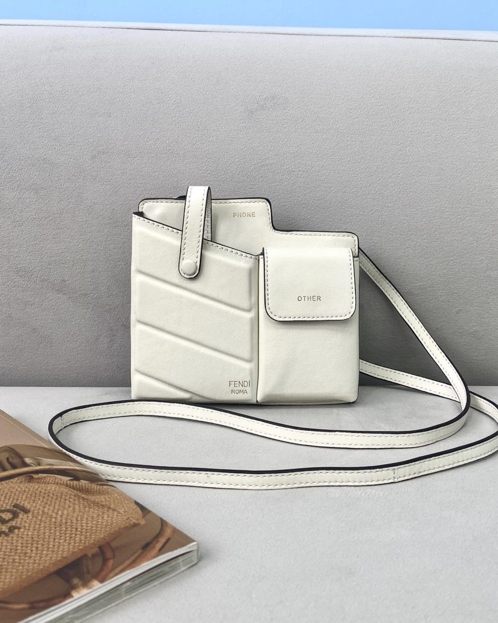 1:1 Replica Fendi Bustine 2 Pockets Mini White Bag For Woman 16cm/6in