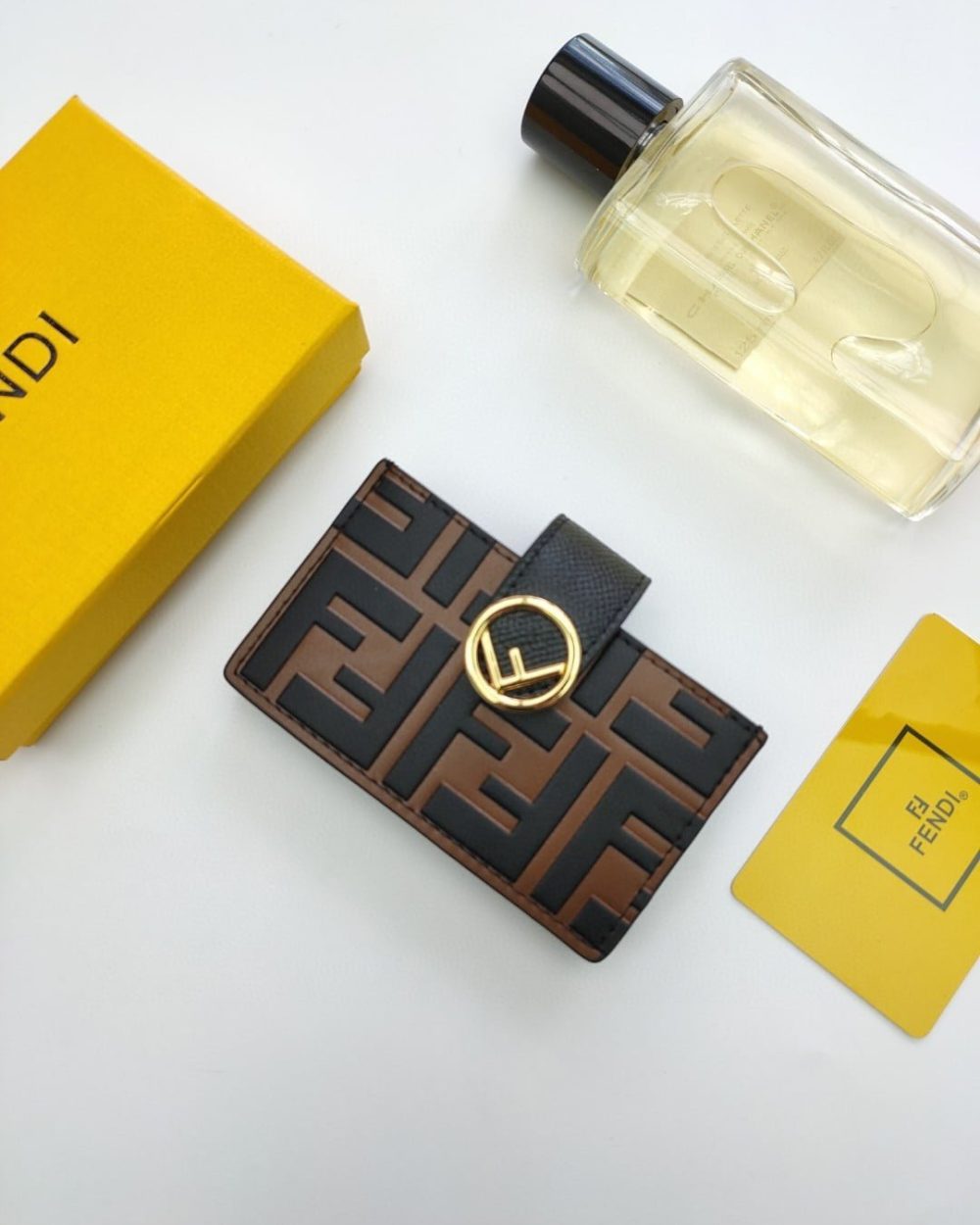 1:1 Replica Fendi Card Holder Brown With Black Gusseted Card Holder For Men 4in/10cm FF