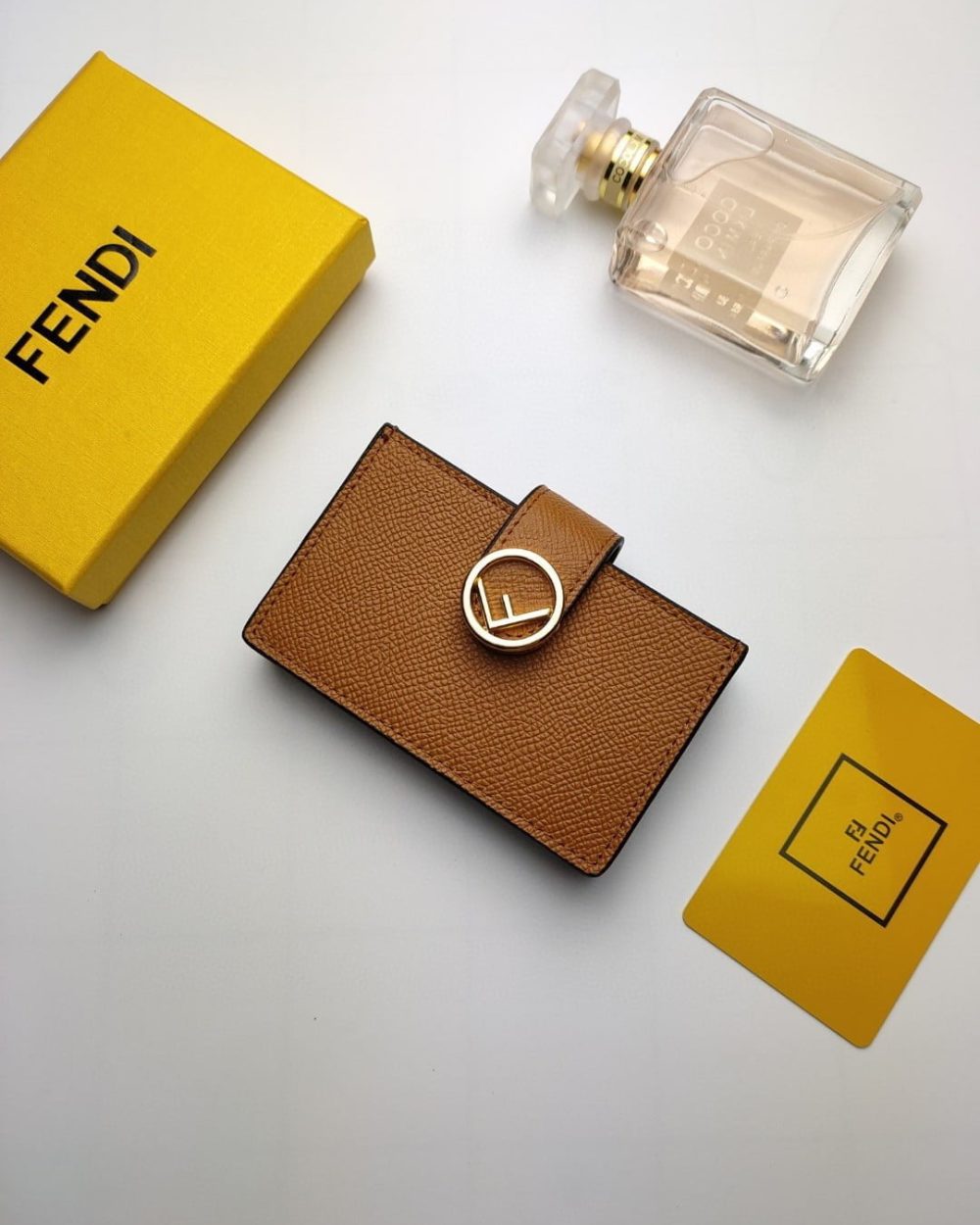 1:1 Replica Fendi Card Holder Brown With Brown Gusseted Card Holder For Women 4in/10cm FF