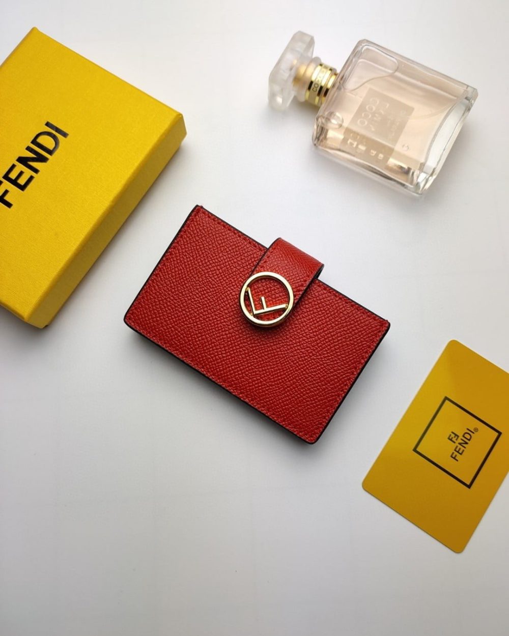 1:1 Replica Fendi Card Holder Red With Red Gusseted Card Holder For Women 4in/10cm FF