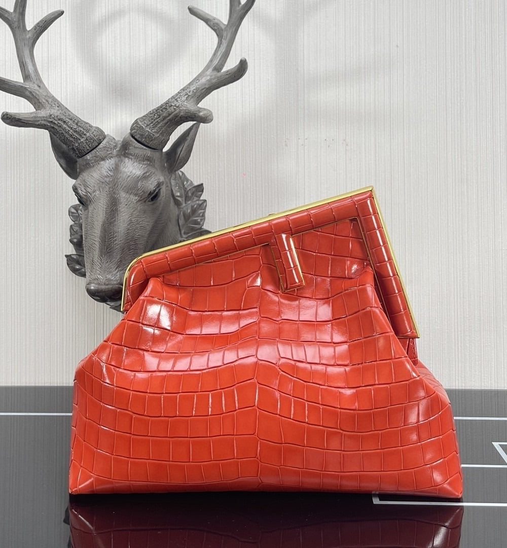 1:1 Replica Fendi First Medium Orange Crocodile Bag For Woman 32.5cm/13in