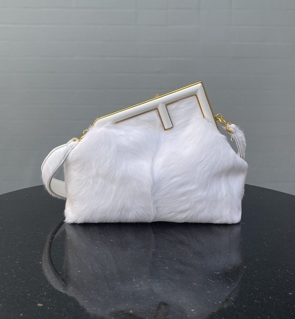 1:1 Replica Fendi First Medium White Fox Fur Bag For Woman 32.5cm/13in