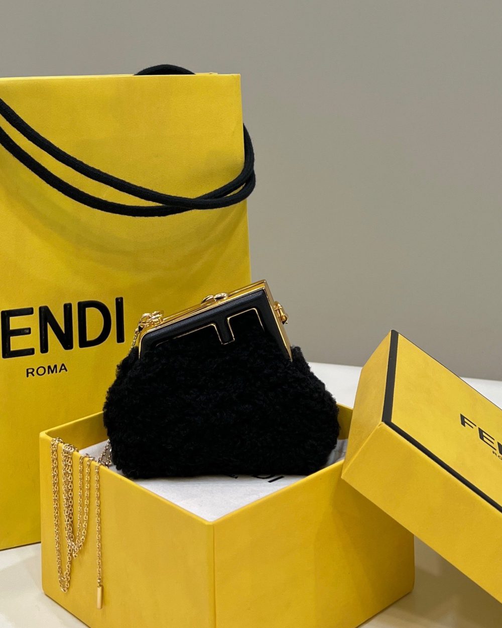 1:1 Replica Fendi First Mini Black Mink Bag For Woman 11.5cm/4in