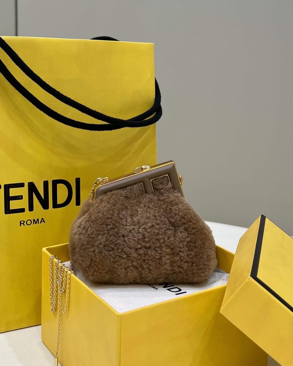 1:1 Replica Fendi First Mini Brown Mink Bag For Woman 11.5cm/4in